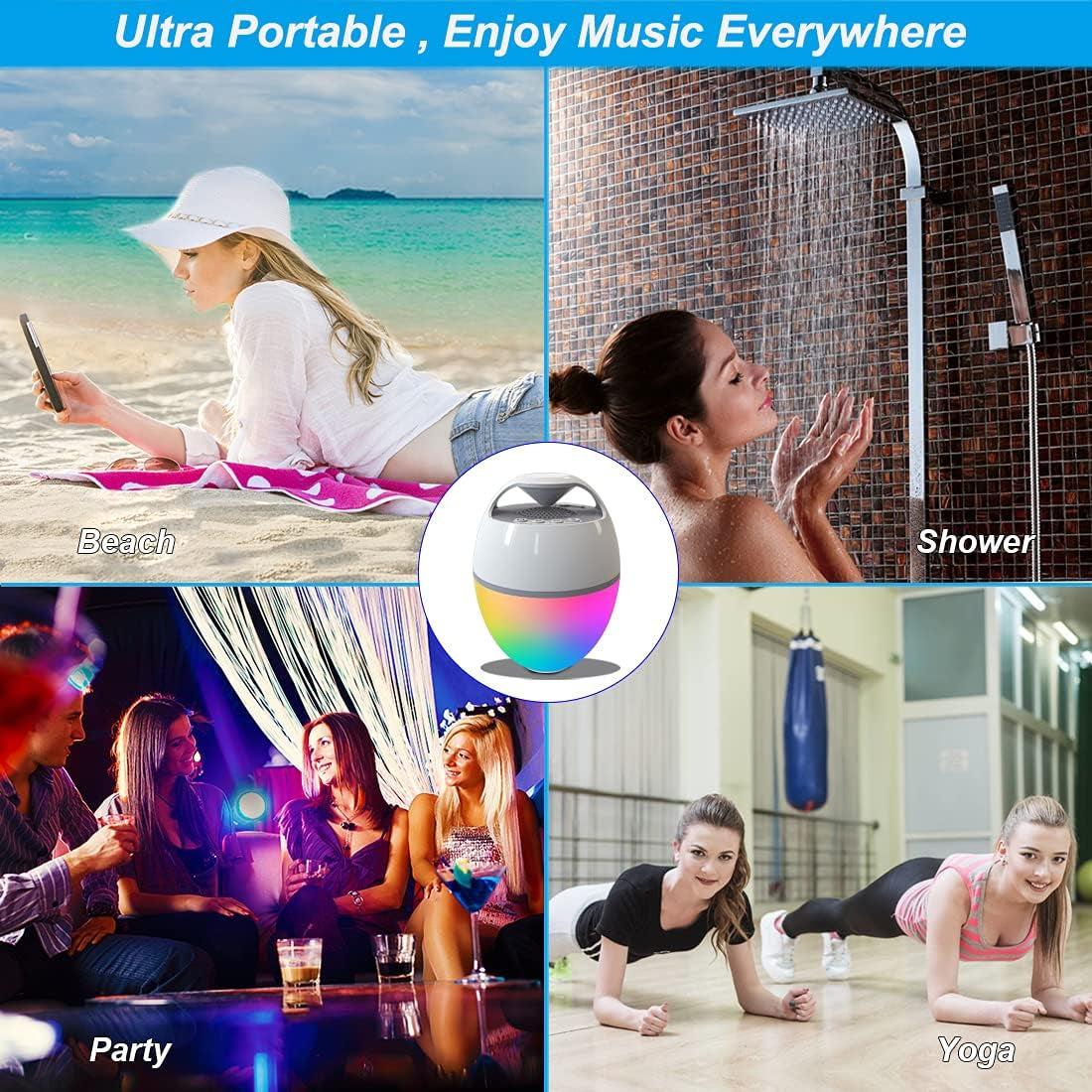 Floating Pool Speaker with Lights, Portable Bluetooth IP68 Waterproof Hot Tub Speaker for Outdoor Sports Home Party, Louder Volume, Rich Bass, Mic, 82 Ft Wireless Range
