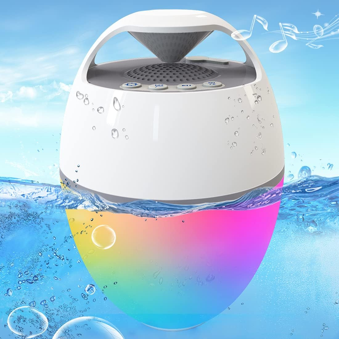 Floating Pool Speaker with Lights, Portable Bluetooth IP68 Waterproof Hot Tub Speaker for Outdoor Sports Home Party, Louder Volume, Rich Bass, Mic, 82 Ft Wireless Range